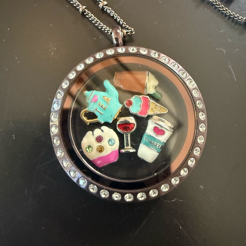 NEW Origami Owl Style Chocolate Brown Floating Charm Locket & Chain -Foodie Set - Picture 8 of 14